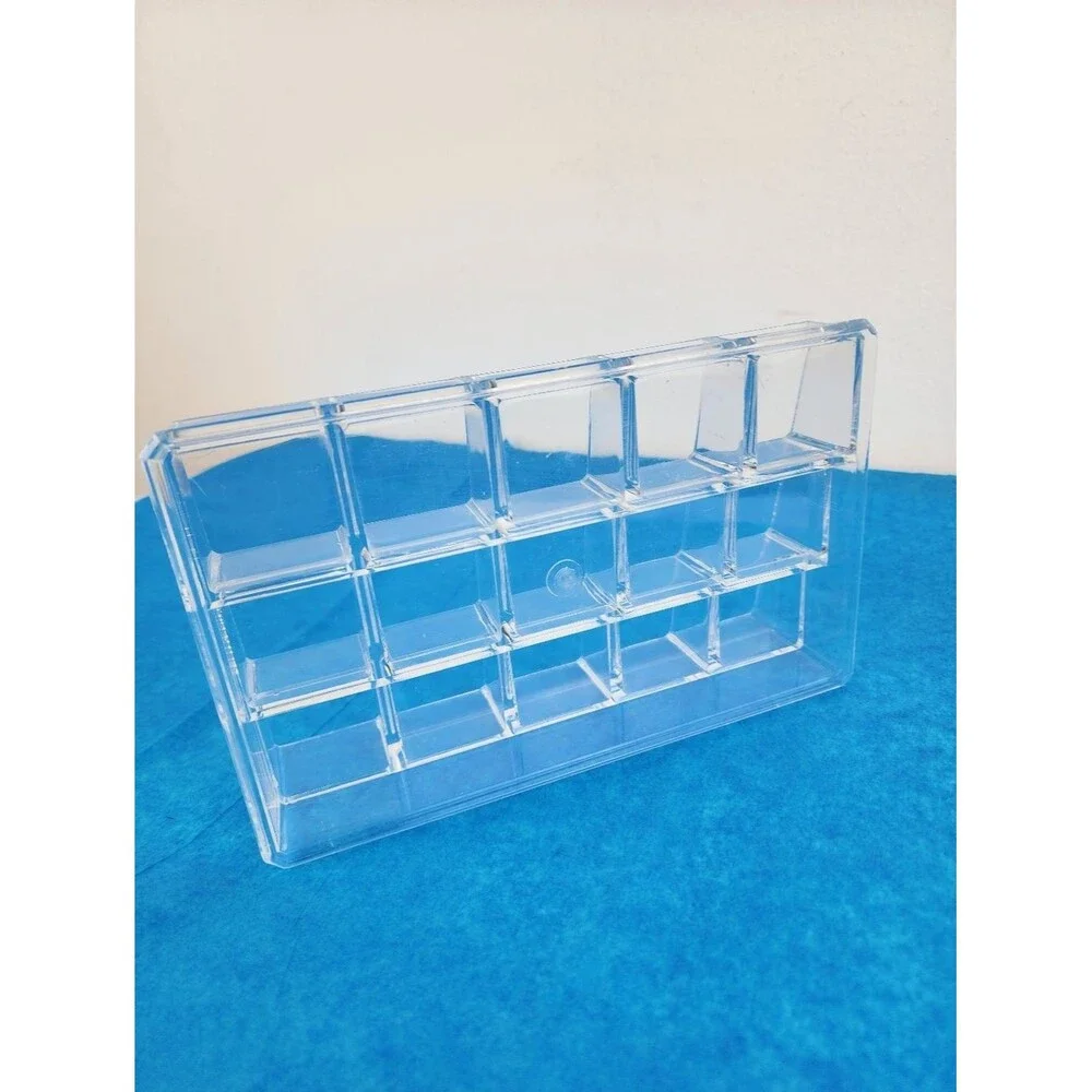 Clear Acrylic 15 Compartment Makeup Organizer Tray  Transparent